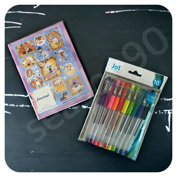 JOT 5x7 Journal w "Dogs in Frame" Sticker Pack / JOT 10-Pc Gel Pens SET - Picture 1 of 9
